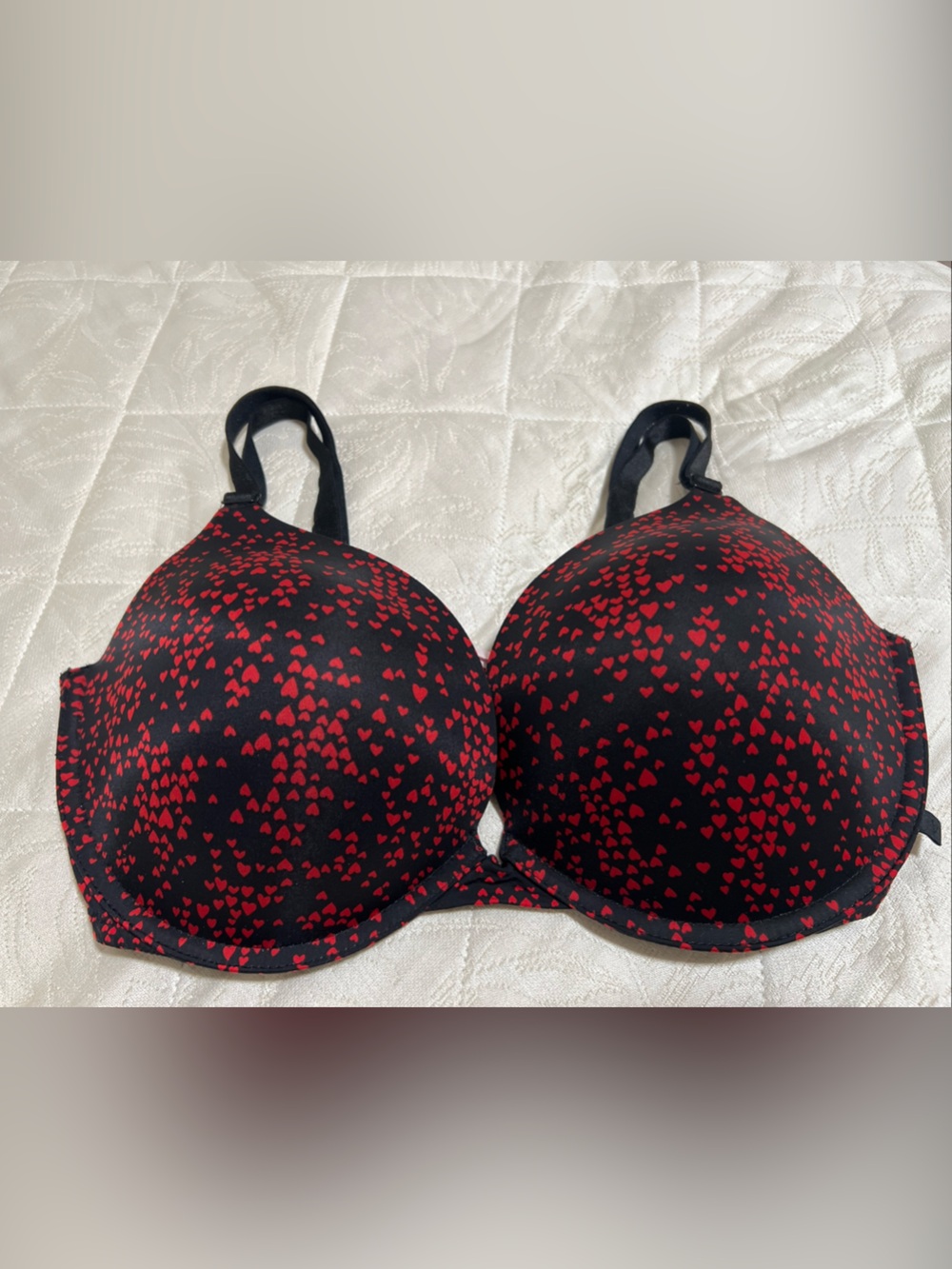 Victoria's Secret Black Bra with Red Heart Print 36DD